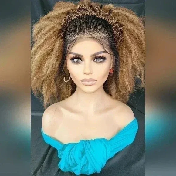 Gorgeous Braided lace wig, short wig ombre wigs, afro wig, 100% handmade NWT - Picture 6 of 17